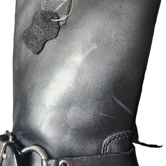 Black and Silver Mid-Calf Moto Boots with Harness Strap - Picture 16 of 16